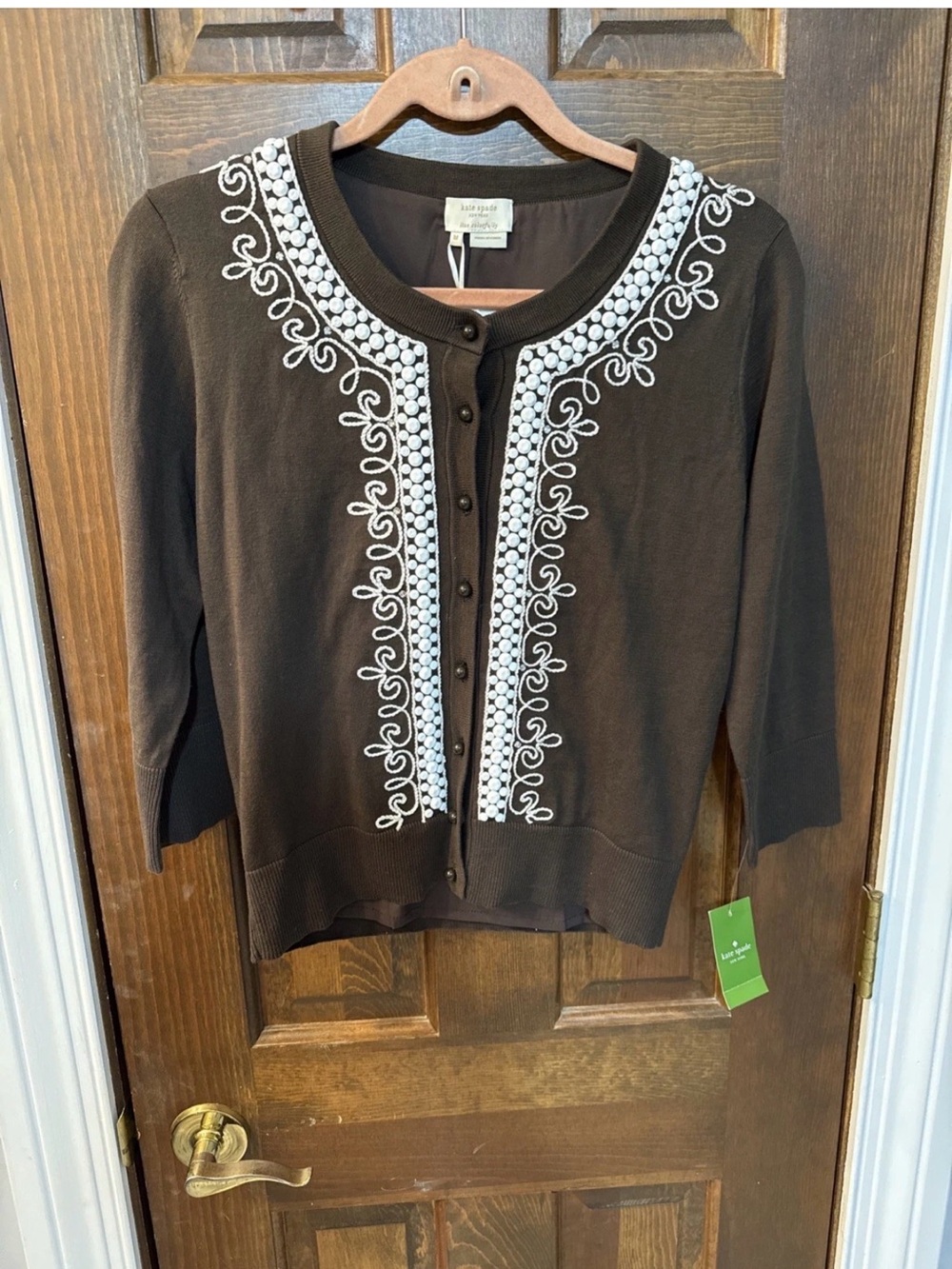 NWT Kate Spade Brown Embroidered Cardigan